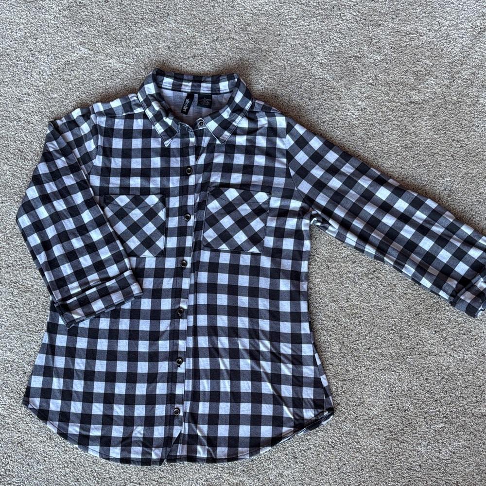 Ultra Flirt Kids Black and White Plaid Button Down Shirt